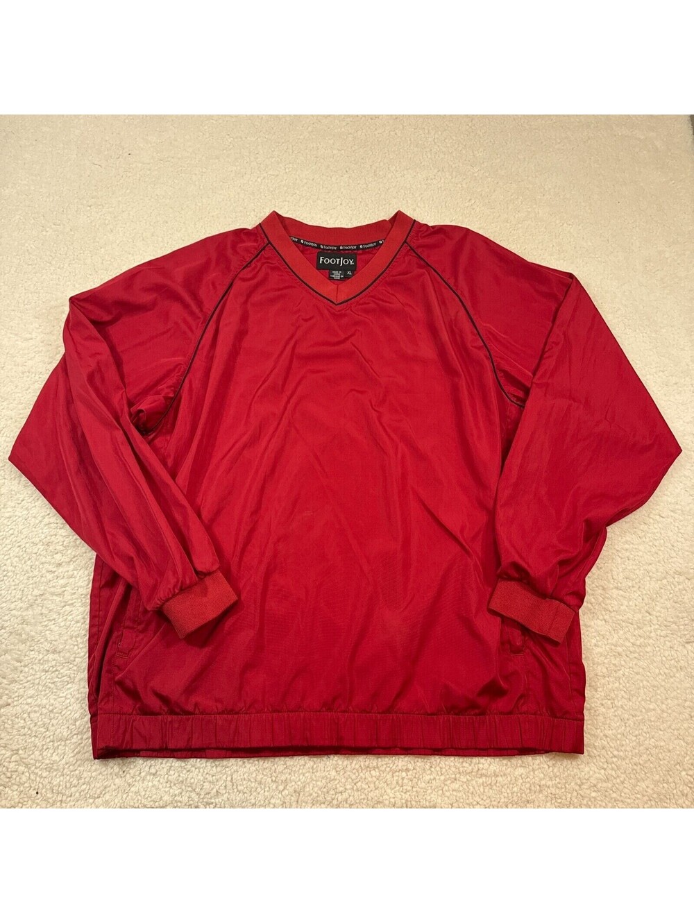 Men's Sz XL - FootJoy Long Sleeve Golf Pullover Windbreaker V Neck Jacket Red